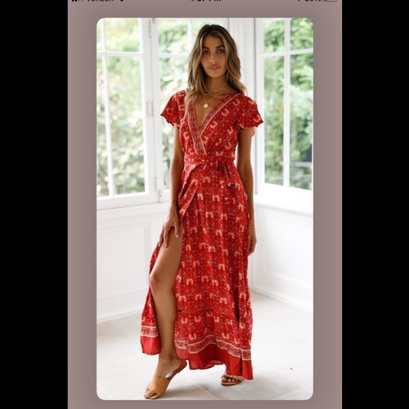 Bohemian Red Wrap Summer Maxi Dress - Picture 3 of 7